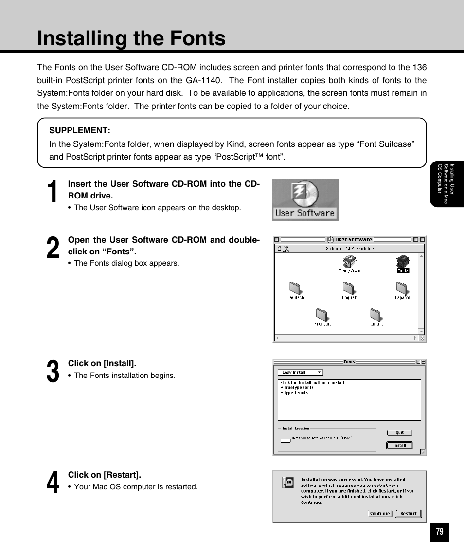 Installing the fonts | Toshiba 810 User Manual | Page 81 / 218