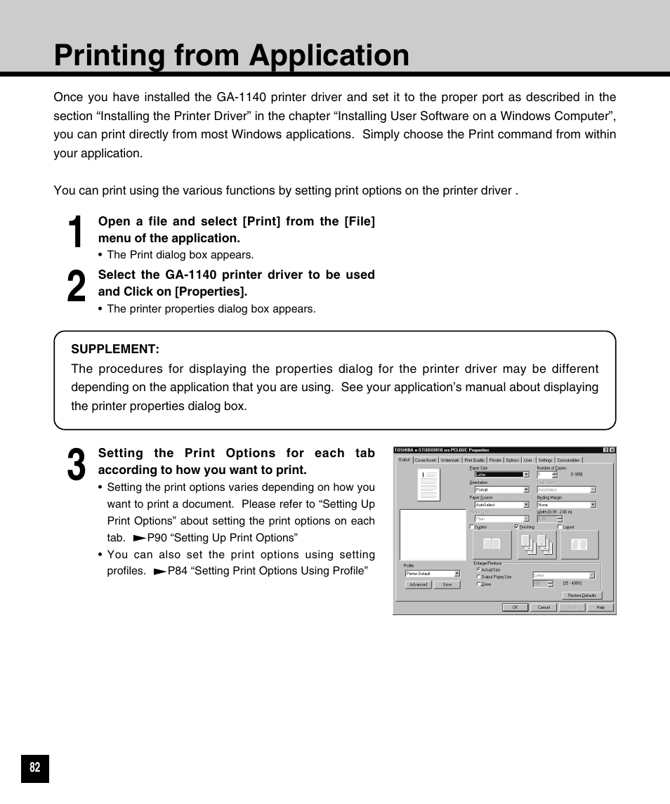 Printing from application | Toshiba 810 User Manual | Page 84 / 218