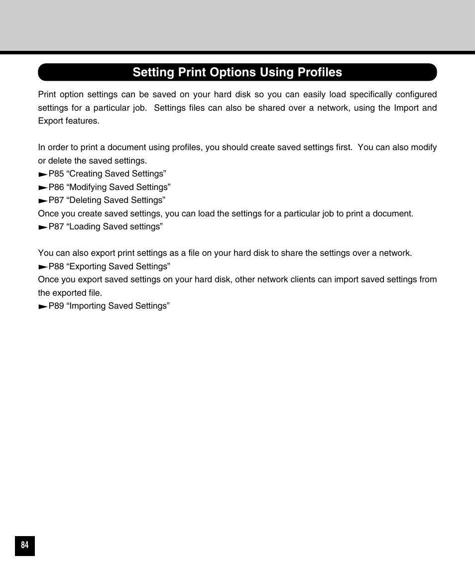 Setting print options using profiles | Toshiba 810 User Manual | Page 86 / 218