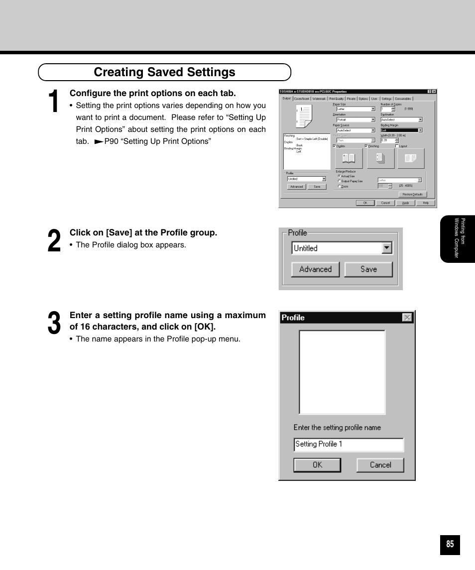 Creating saved settings | Toshiba 810 User Manual | Page 87 / 218