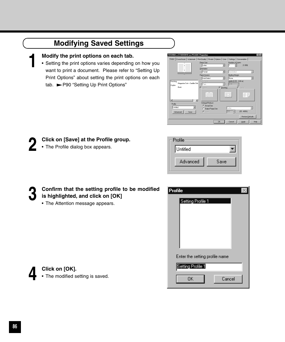 Modifying saved settings | Toshiba 810 User Manual | Page 88 / 218