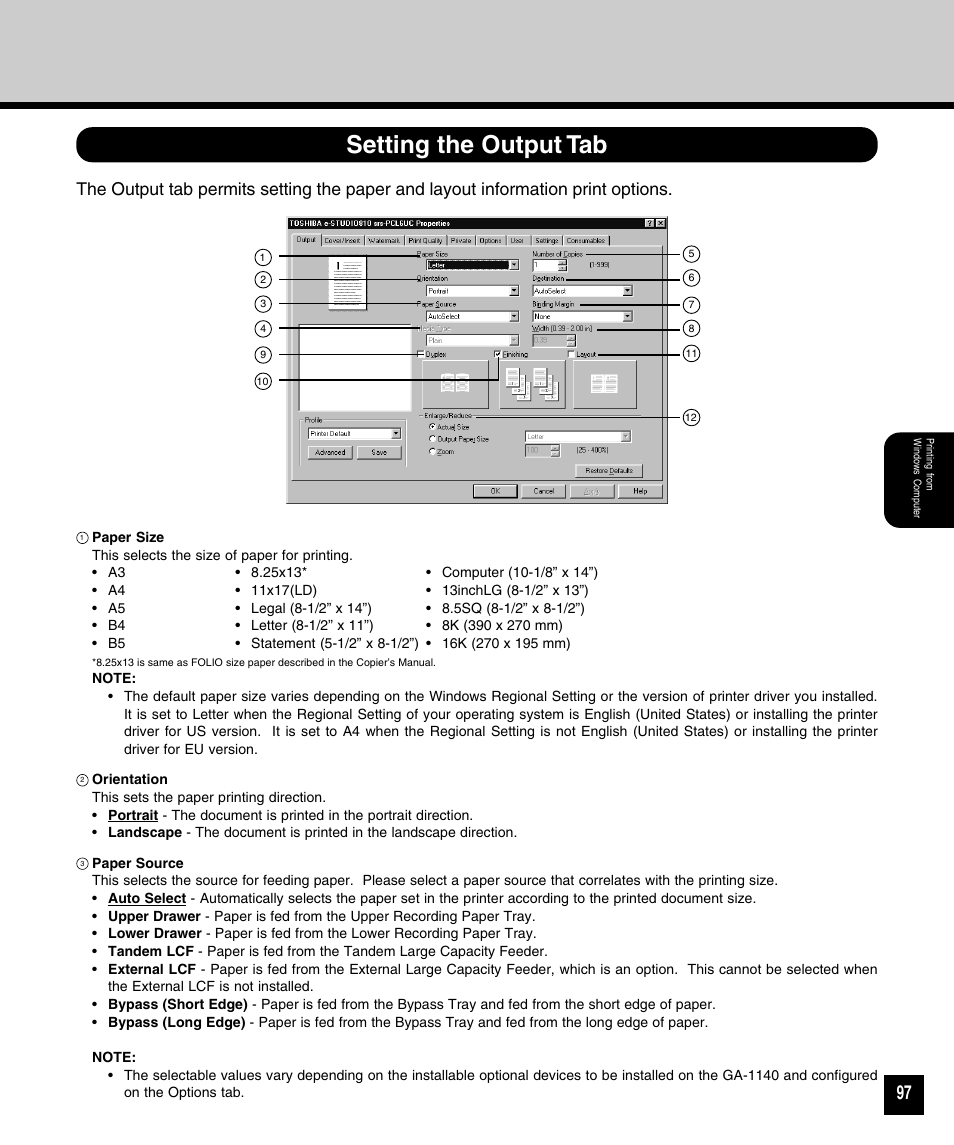 Setting the output tab | Toshiba 810 User Manual | Page 99 / 218