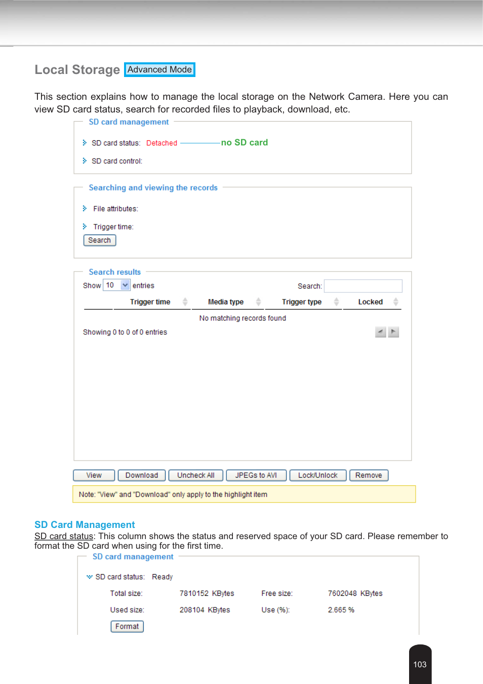 Local storage | Toshiba IK-WB30A User Manual | Page 103 / 121