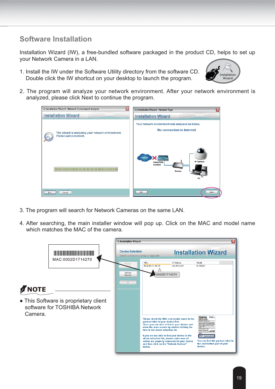Software installation | Toshiba IK-WB30A User Manual | Page 19 / 121