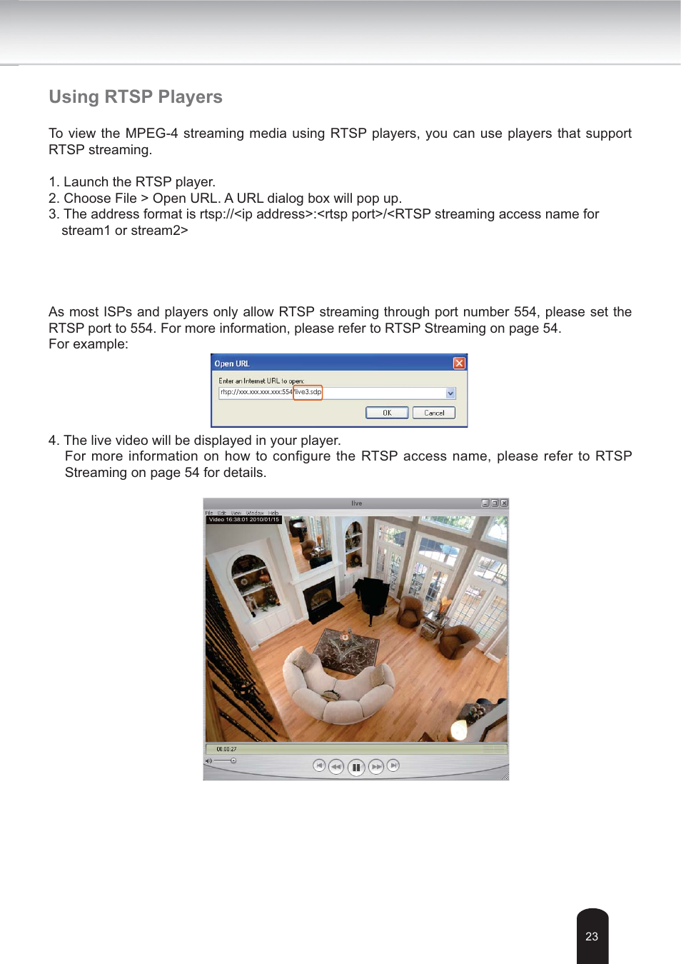 Using rtsp players | Toshiba IK-WB30A User Manual | Page 23 / 121