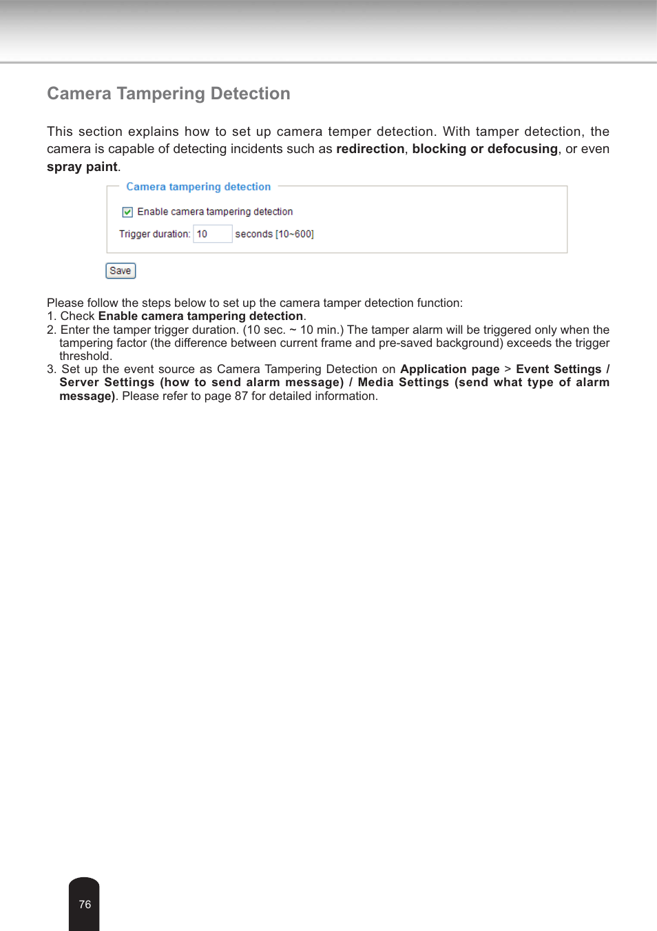 Camera tampering detection | Toshiba IK-WB30A User Manual | Page 76 / 121