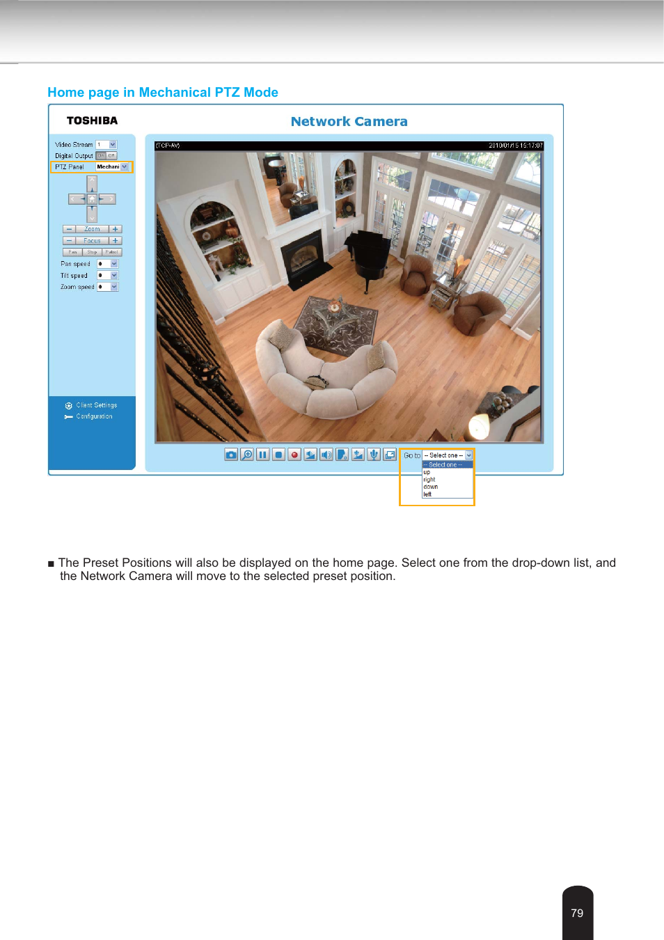 Home page in mechanical ptz mode | Toshiba IK-WB30A User Manual | Page 79 / 121