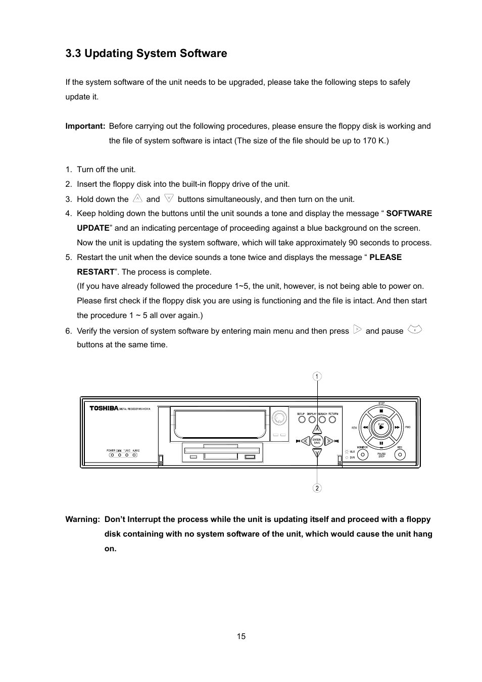 3 updating system software | Toshiba KV-HD01A User Manual | Page 16 / 56