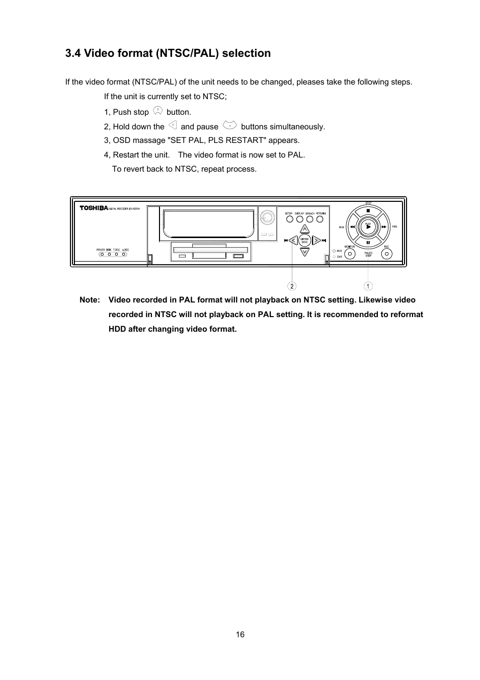 4 video format (ntsc/pal) selection | Toshiba KV-HD01A User Manual | Page 17 / 56