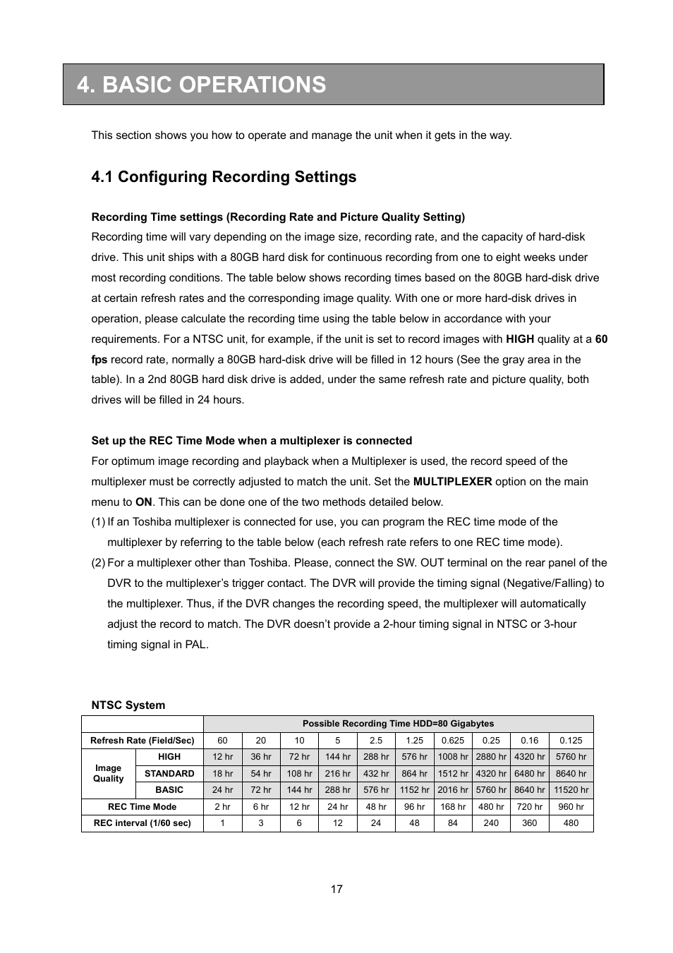 Basic operations, 1 configuring recording settings | Toshiba KV-HD01A User Manual | Page 18 / 56