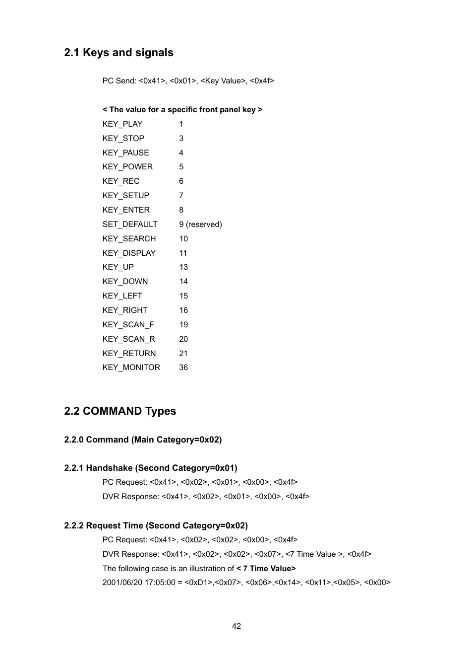 1 keys and signals, 2 command types | Toshiba KV-HD01A User Manual | Page 43 / 56