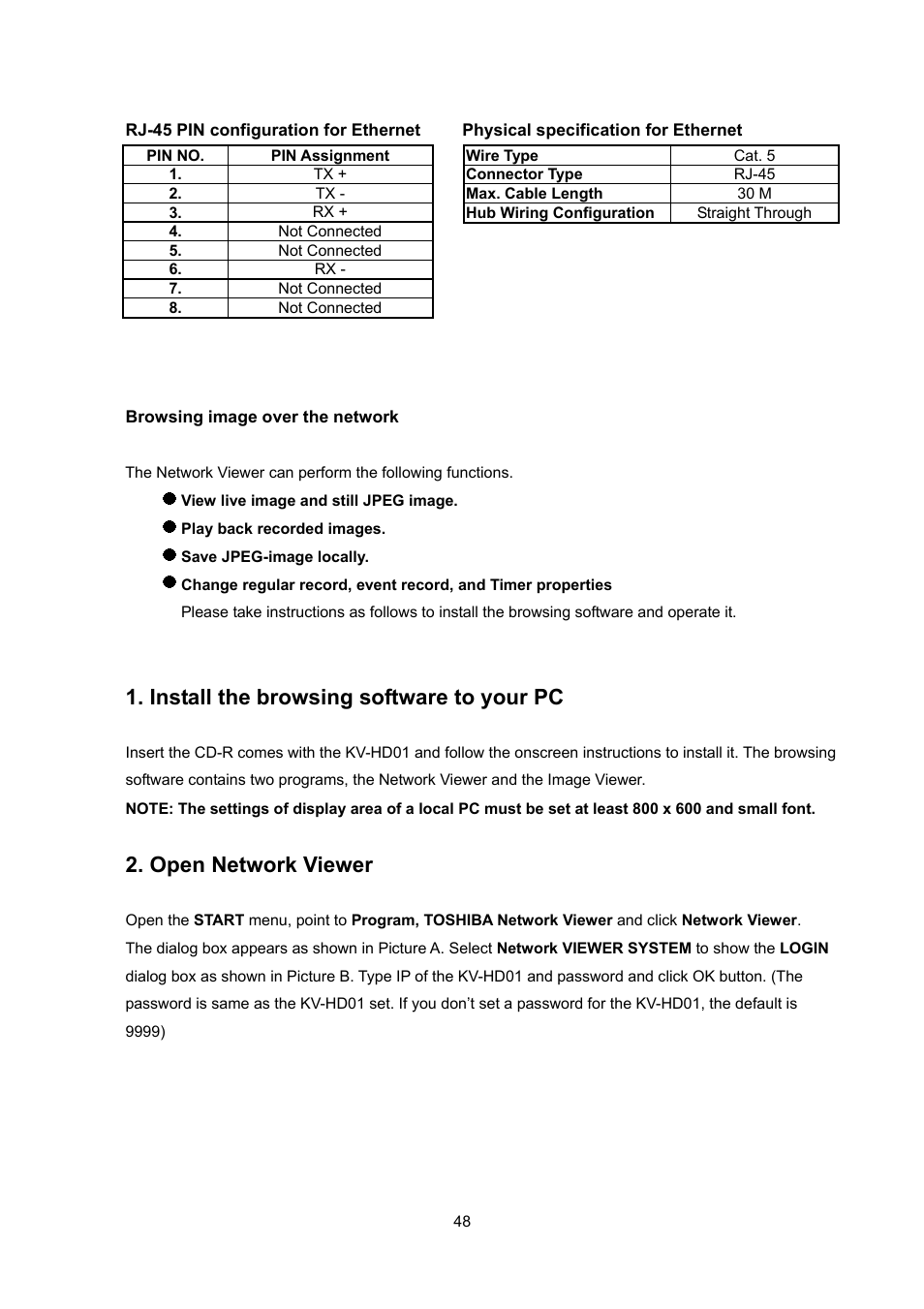 Install the browsing software to your pc, Open network viewer | Toshiba KV-HD01A User Manual | Page 49 / 56