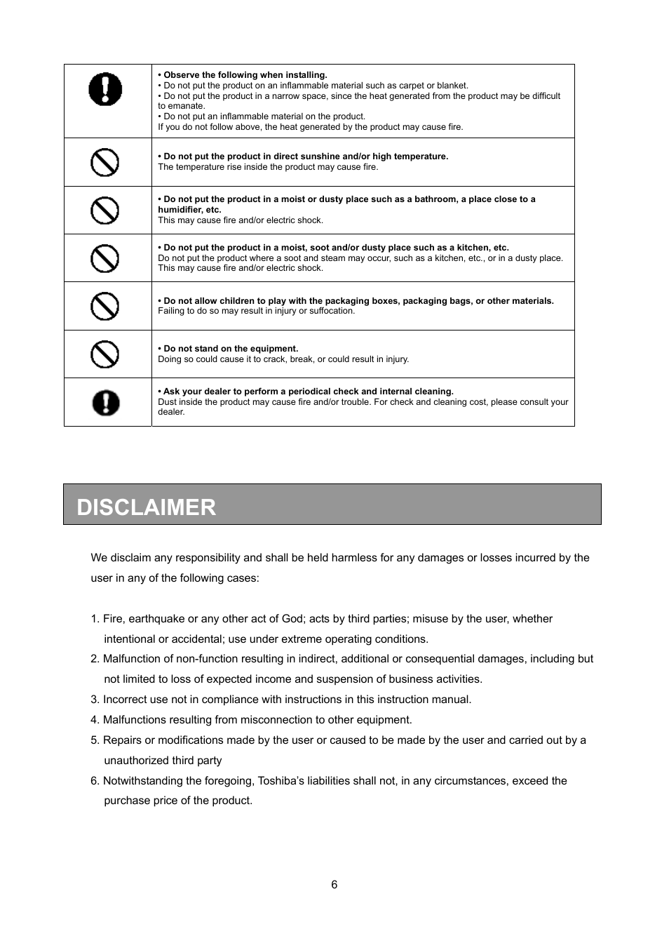 Disclaimer | Toshiba KV-HD01A User Manual | Page 7 / 56