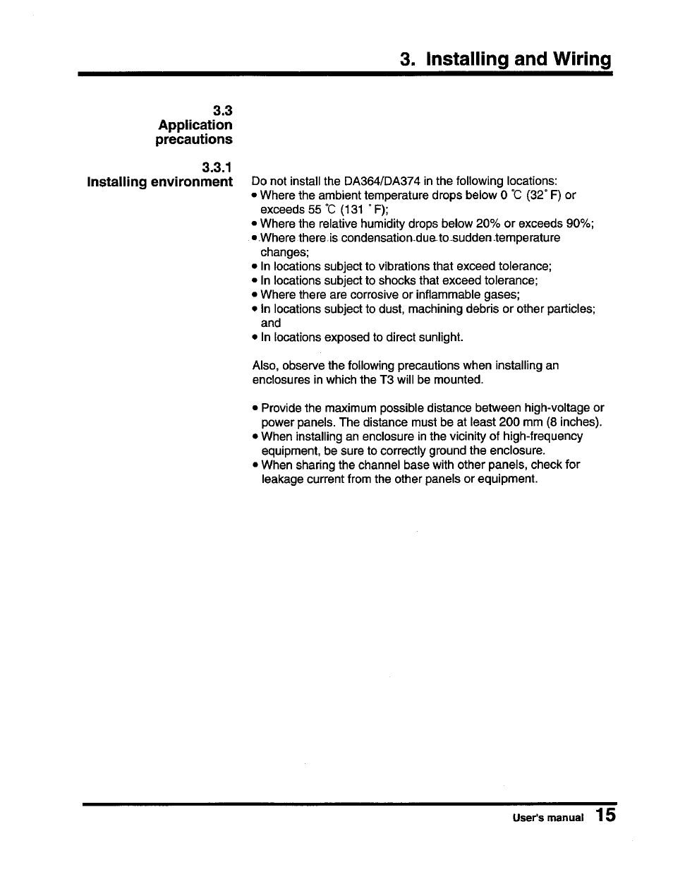 3 application precautions, 3 application precautions 3.3.1, Installing environment | Toshiba DA364/DA374 User Manual | Page 17 / 34