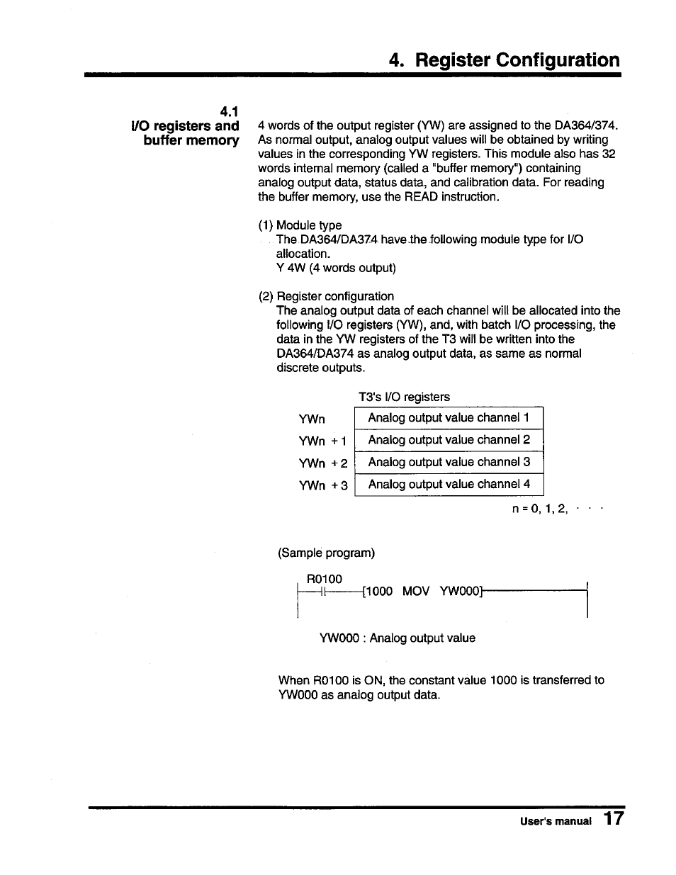 Register configuration, 1 l/o registers and buffer memory | Toshiba DA364/DA374 User Manual | Page 19 / 34