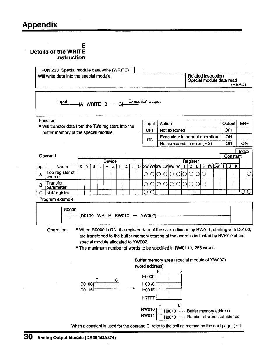 E. details of the write instruction, Details of the write instruction | Toshiba DA364/DA374 User Manual | Page 32 / 34