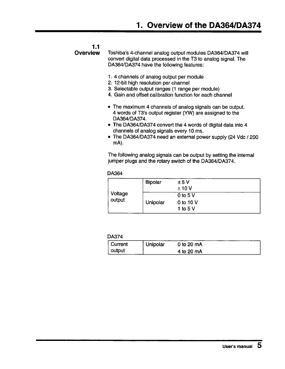 Overview of the da364/da374, 1 overview | Toshiba DA364/DA374 User Manual | Page 7 / 34