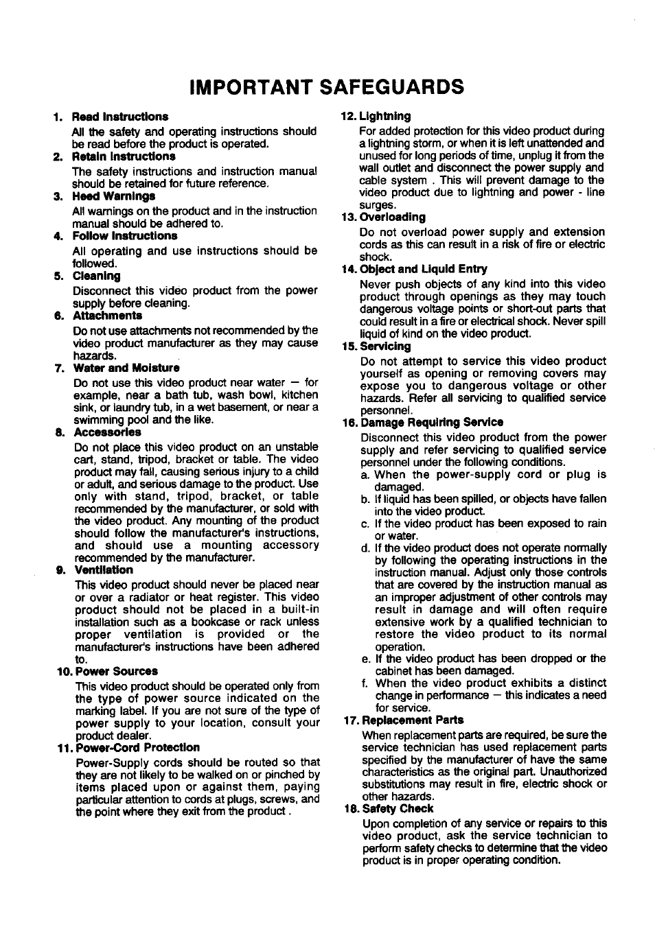 Important safeguards | Toshiba CCD Monochrome Camera IK-539A User Manual | Page 2 / 10