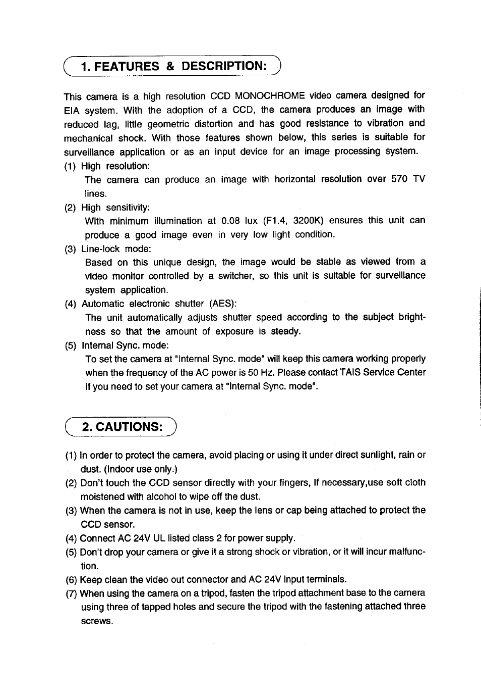 Toshiba CCD Monochrome Camera IK-539A User Manual | Page 4 / 10