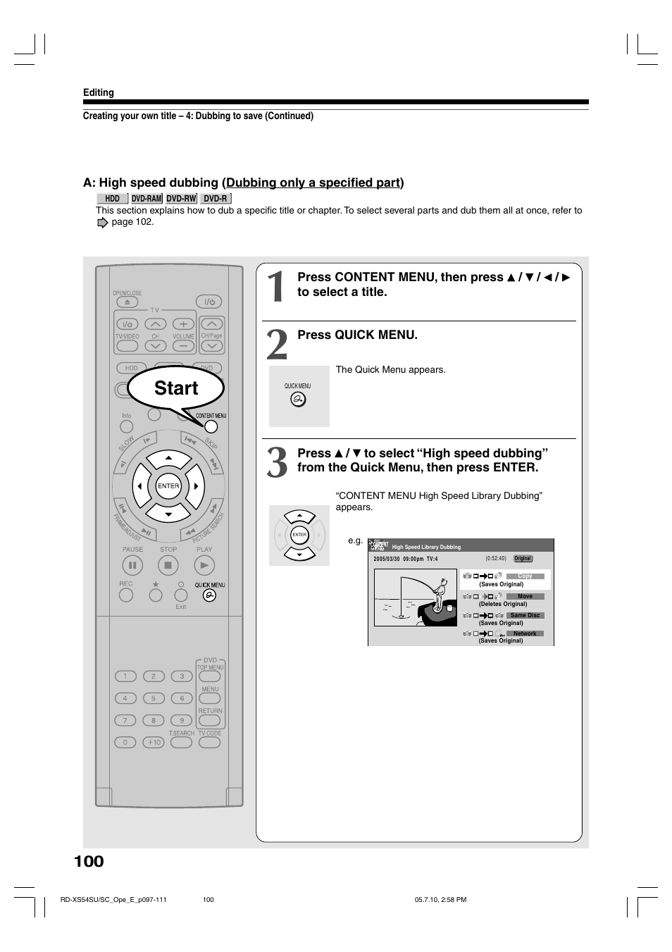 Start | Toshiba RD-XS54SU User Manual | Page 100 / 100