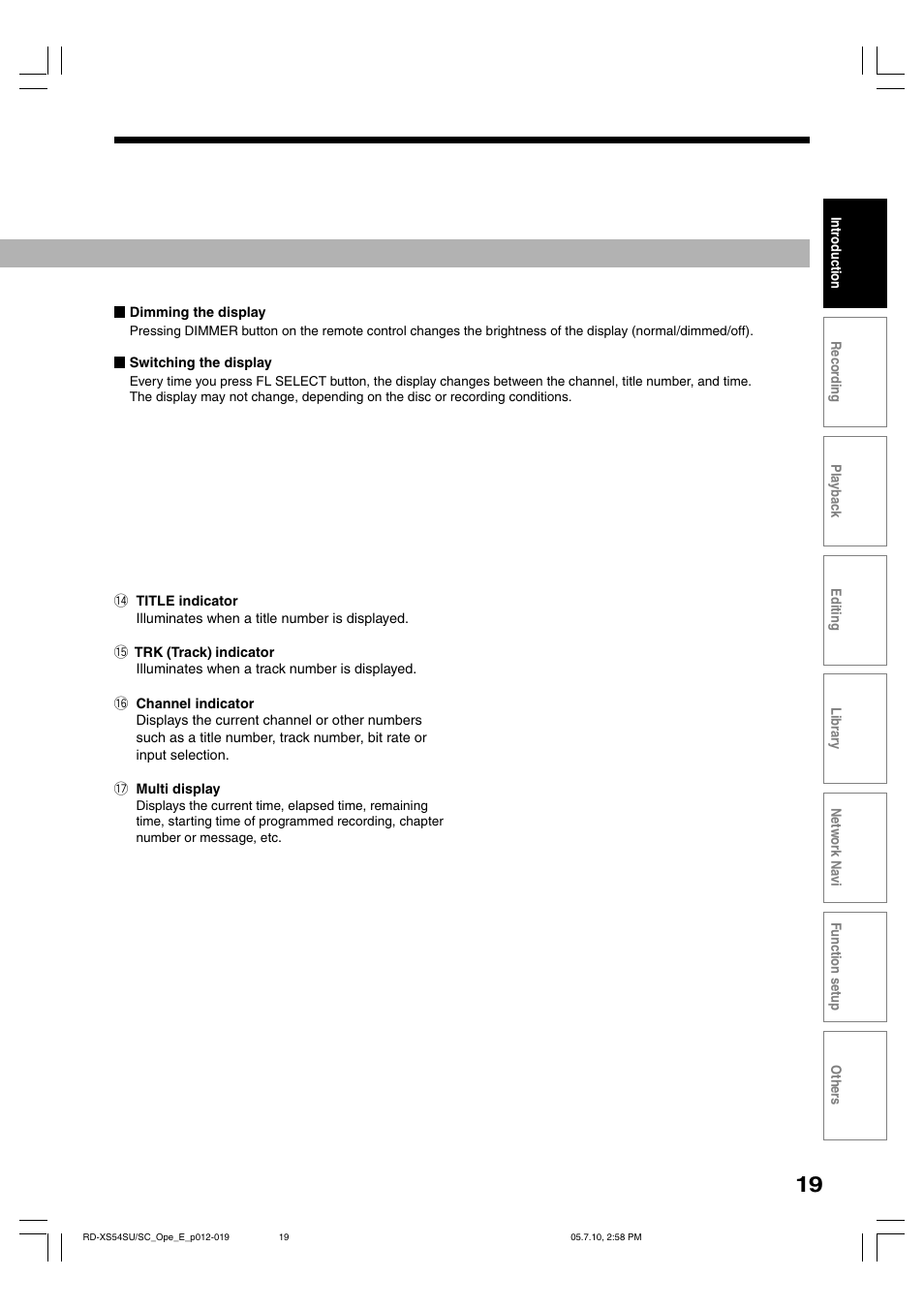 Toshiba RD-XS54SU User Manual | Page 19 / 100