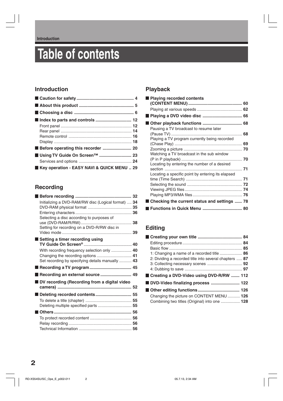 Toshiba RD-XS54SU User Manual | Page 2 / 100