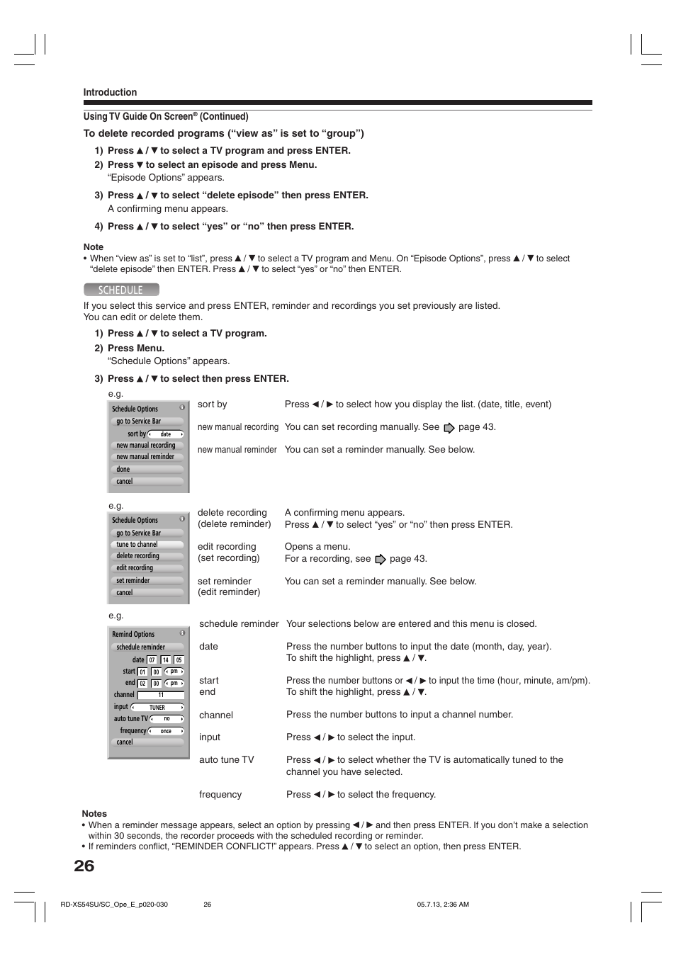 Schedule | Toshiba RD-XS54SU User Manual | Page 26 / 100