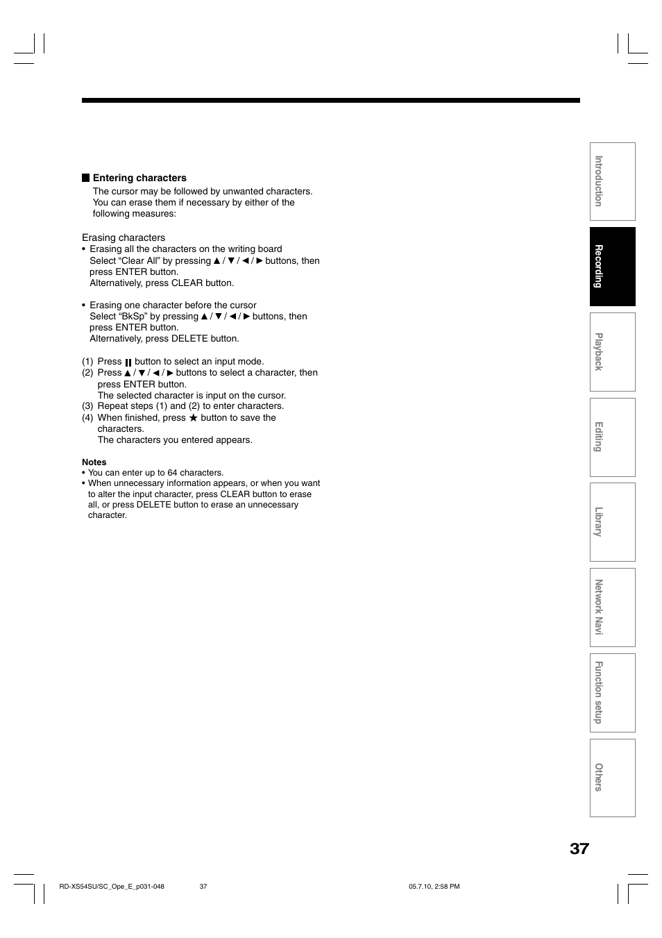 Toshiba RD-XS54SU User Manual | Page 37 / 100