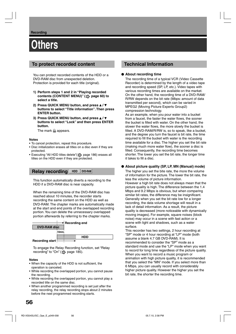 Others, Relay recording, Technical information | Toshiba RD-XS54SU User Manual | Page 56 / 100