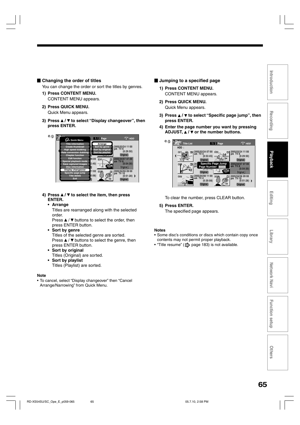 Jumping to a specified page | Toshiba RD-XS54SU User Manual | Page 65 / 100