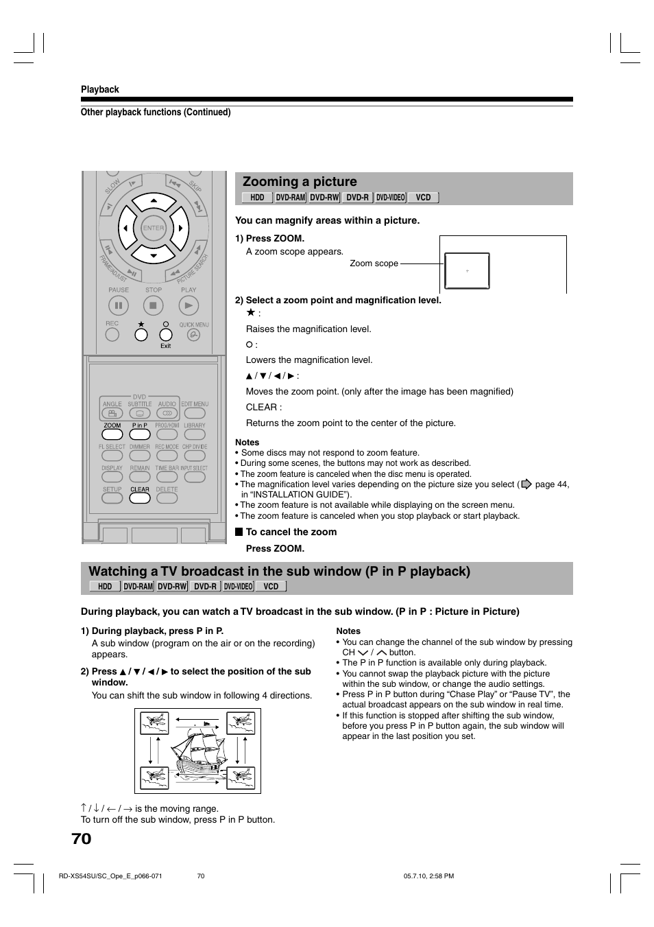 Zooming a picture | Toshiba RD-XS54SU User Manual | Page 70 / 100