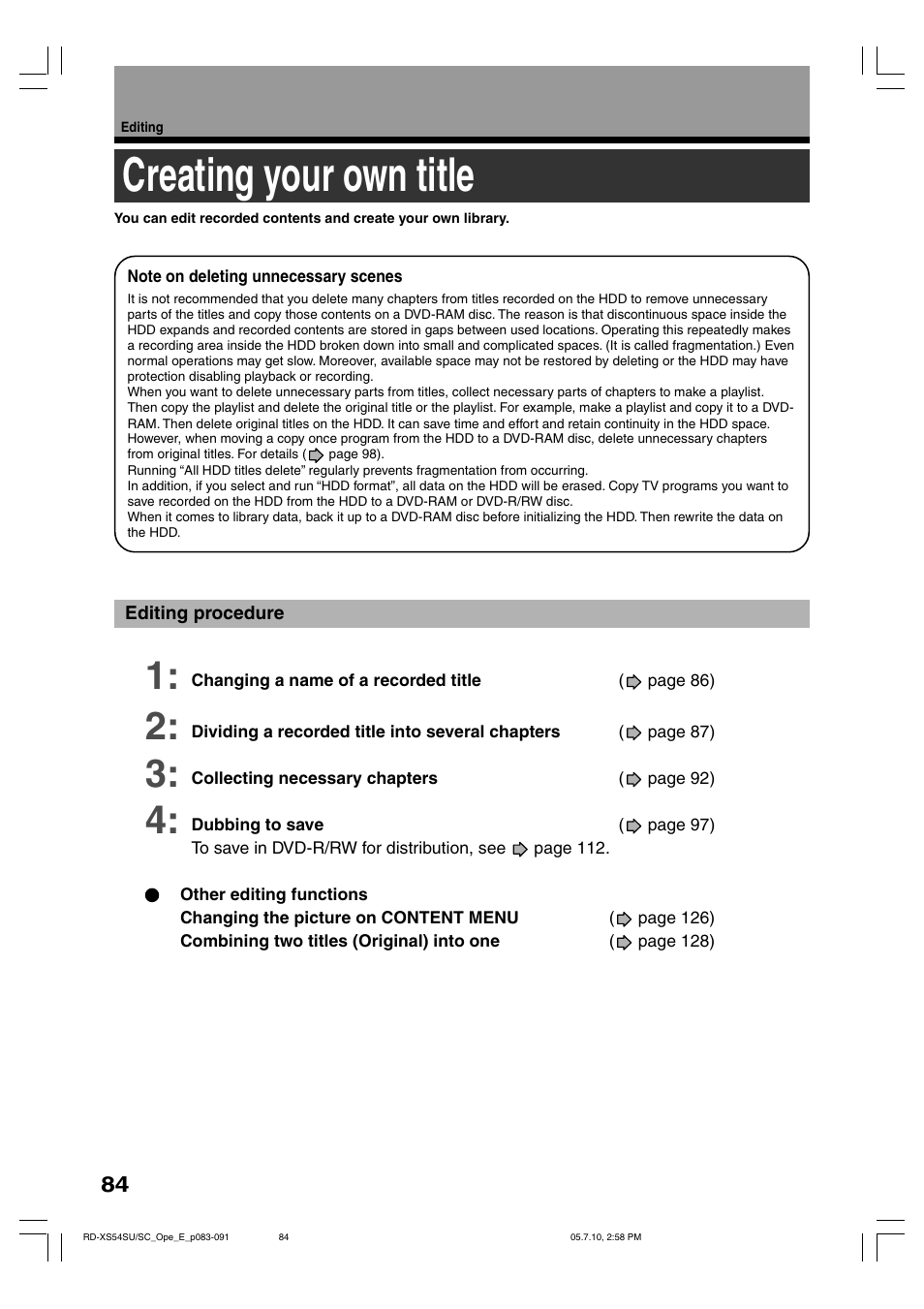 Creating your own title | Toshiba RD-XS54SU User Manual | Page 84 / 100