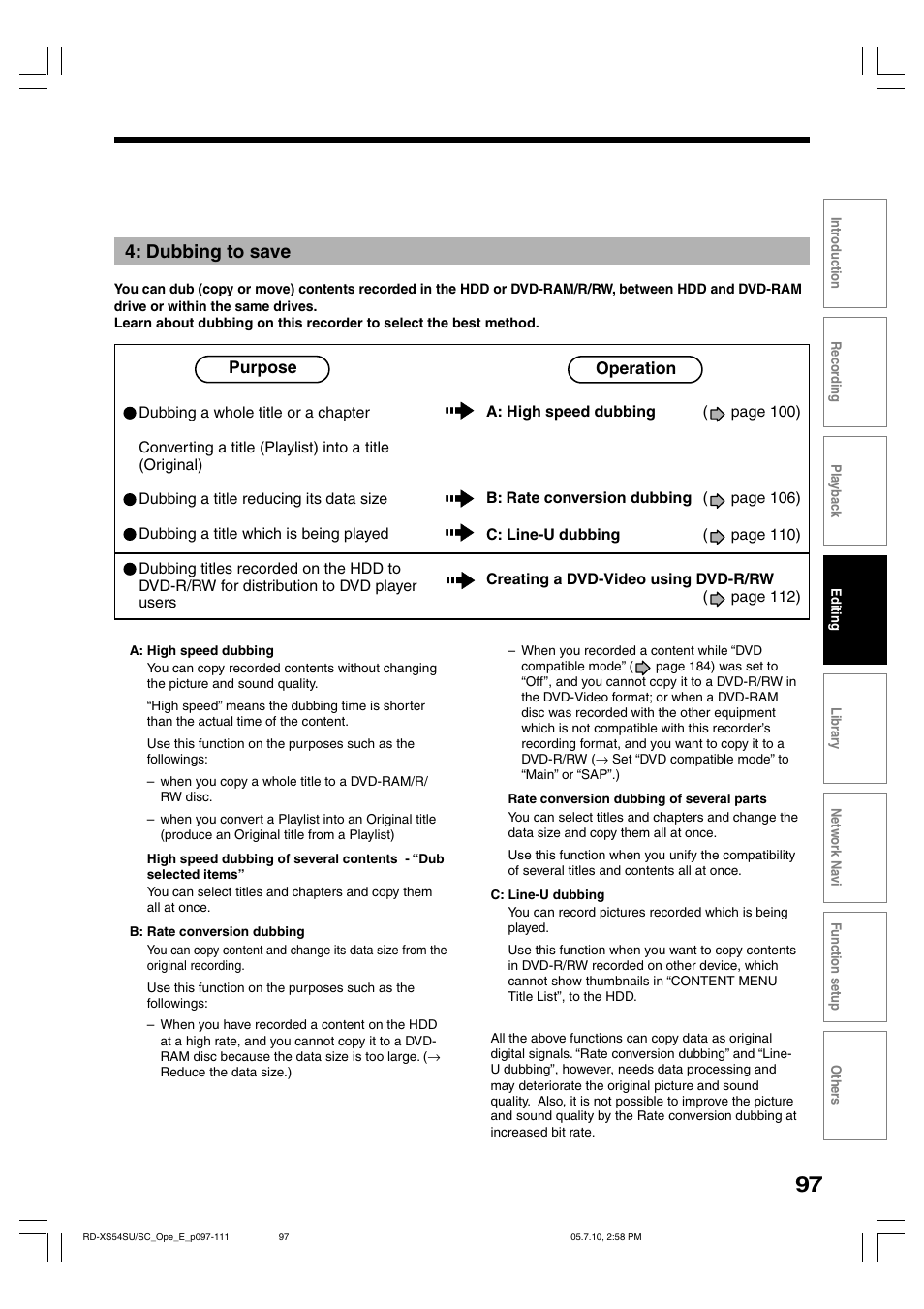 Dubbing to save | Toshiba RD-XS54SU User Manual | Page 97 / 100