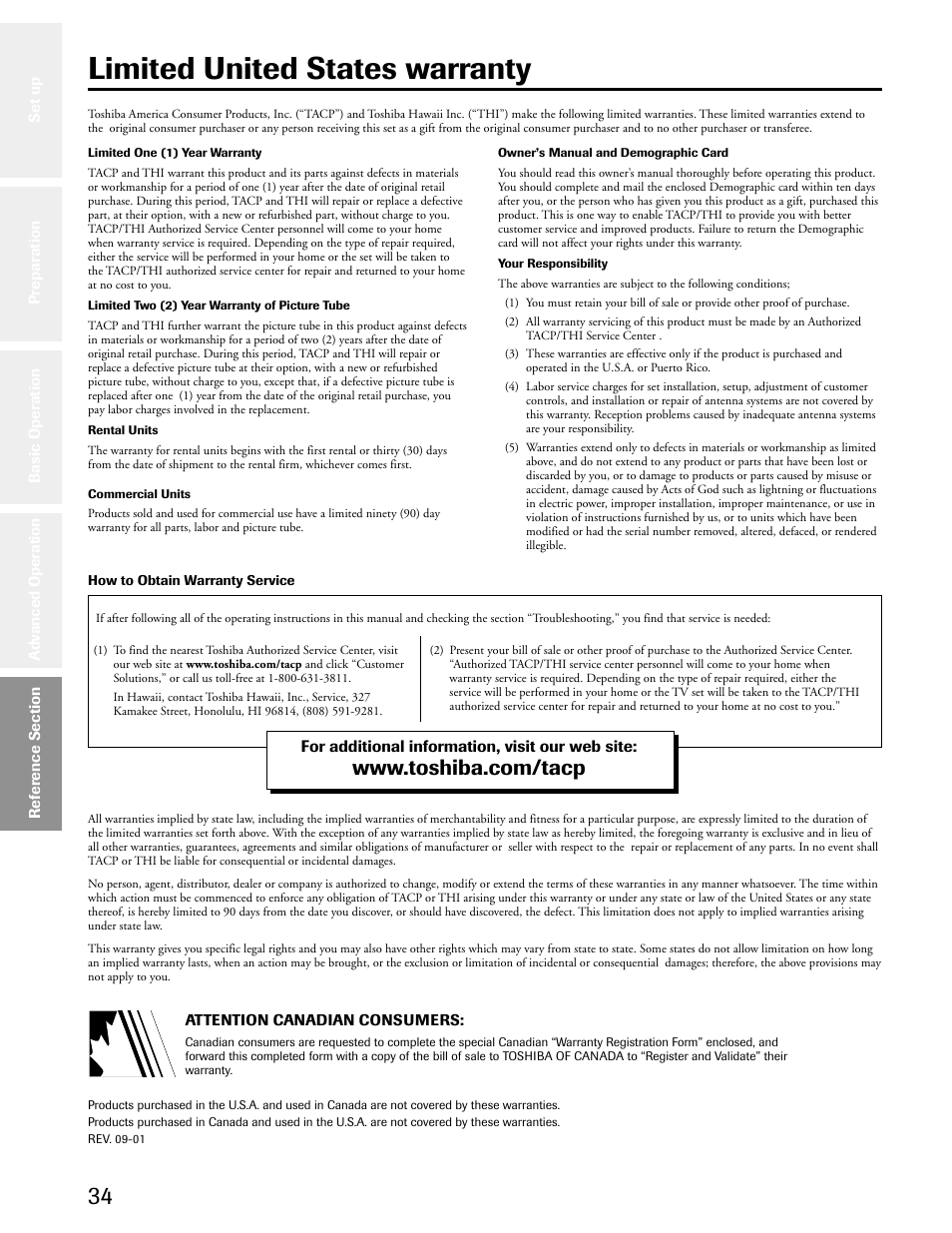 Limited warraty, Limited united states warranty | Toshiba 34AS41 User Manual | Page 34 / 35