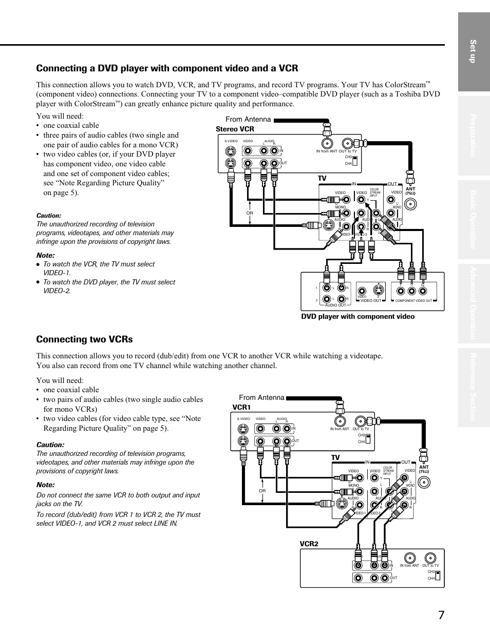 Connecting two vcrs, Set up | Toshiba 34AS41 User Manual | Page 7 / 35