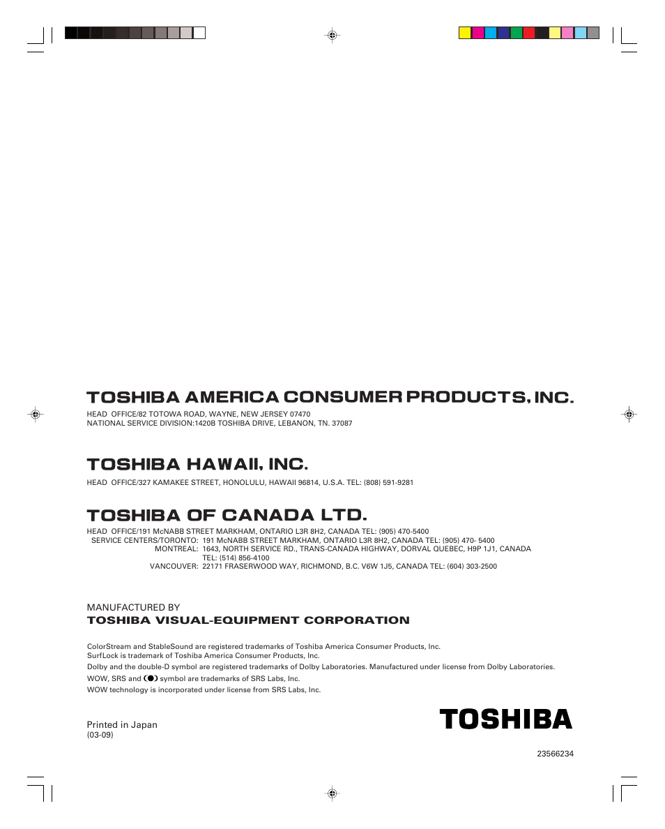 Toshiba 32HL83 User Manual | Page 66 / 66