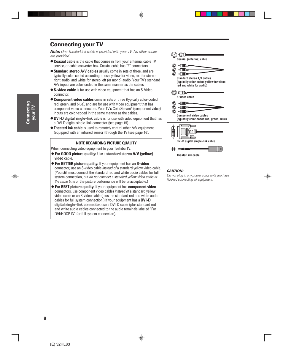 Connecting your tv | Toshiba 32HL83 User Manual | Page 8 / 66