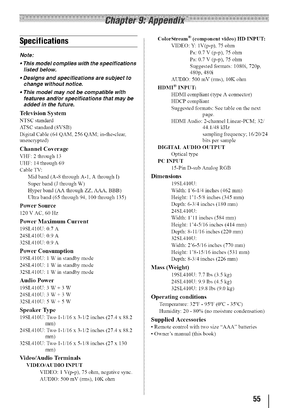 Toshiba 19SL410U User Manual | Page 55 / 62