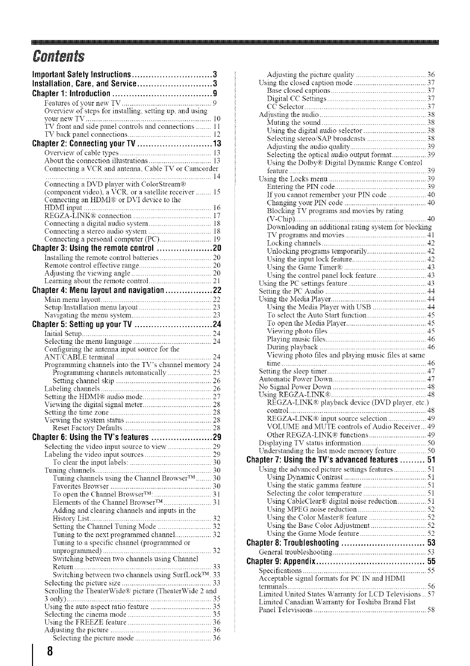 Toshiba 19SL410U User Manual | Page 8 / 62