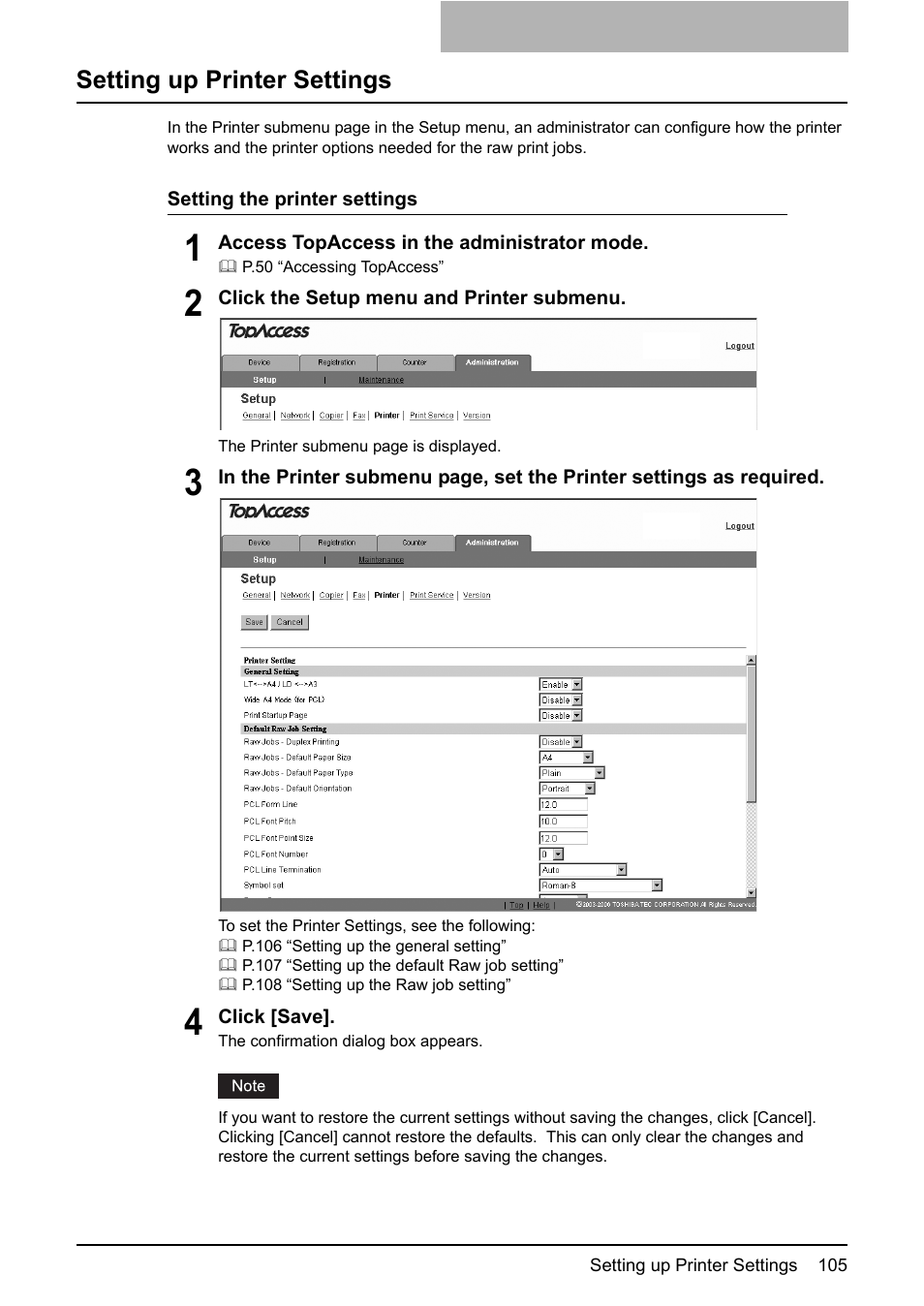 Setting up printer settings | Toshiba GA-1190 User Manual | Page 107 / 156