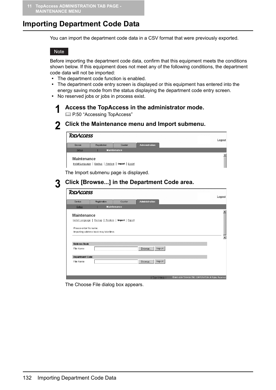 Importing department code data | Toshiba GA-1190 User Manual | Page 134 / 156