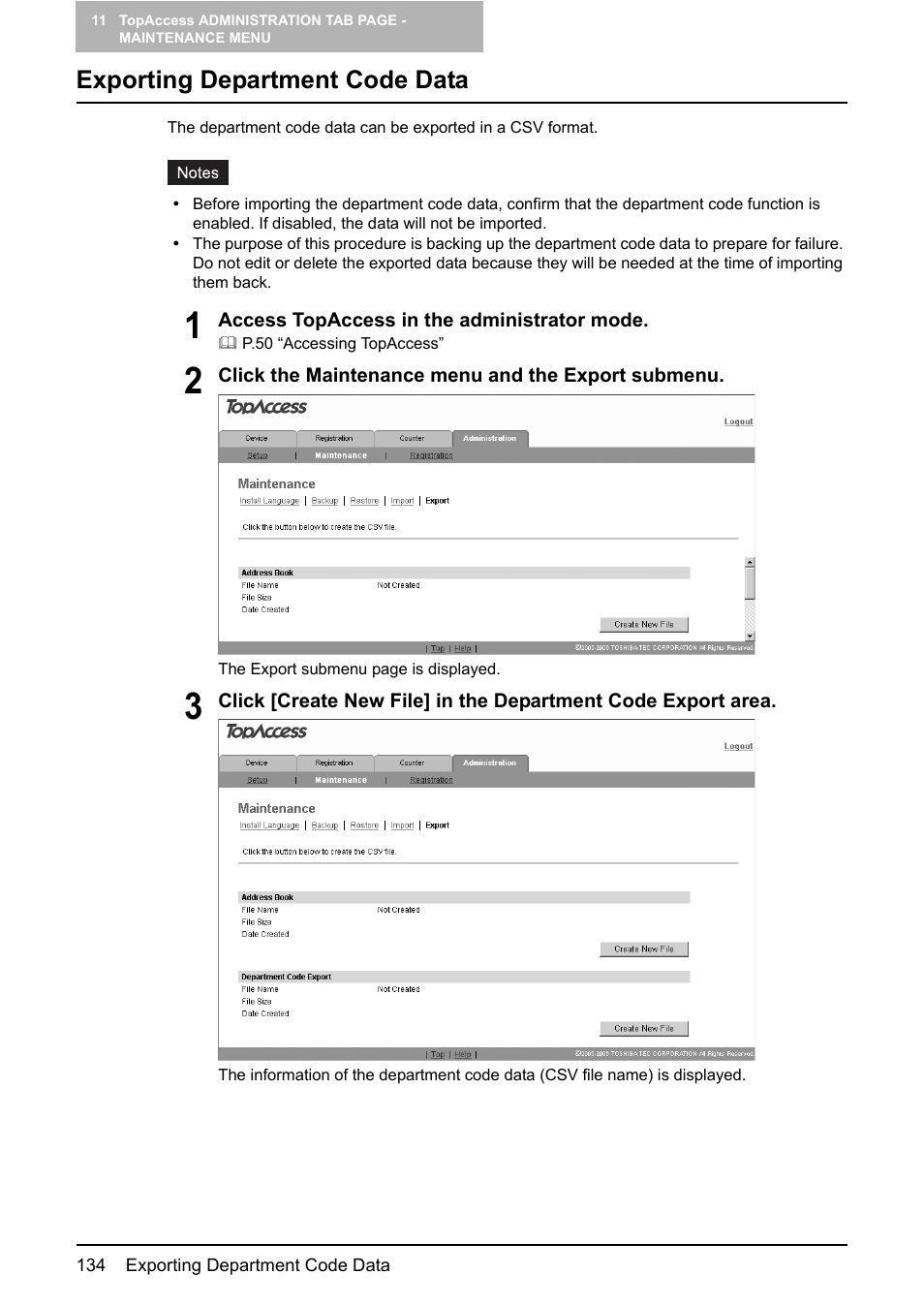 Exporting department code data, P.134 “exporting department code data | Toshiba GA-1190 User Manual | Page 136 / 156