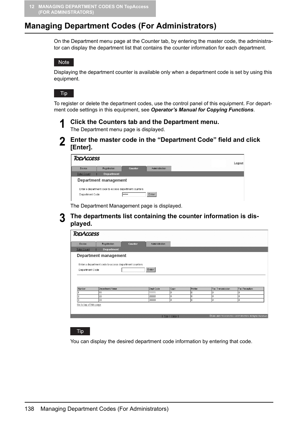 Managing department codes (for administrators) | Toshiba GA-1190 User Manual | Page 140 / 156