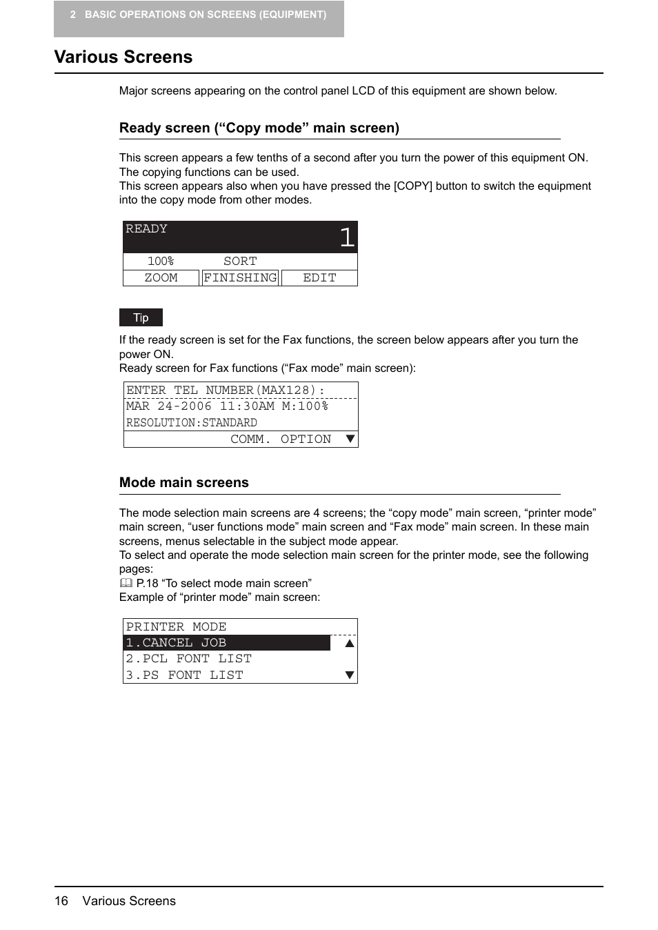 Various screens | Toshiba GA-1190 User Manual | Page 18 / 156