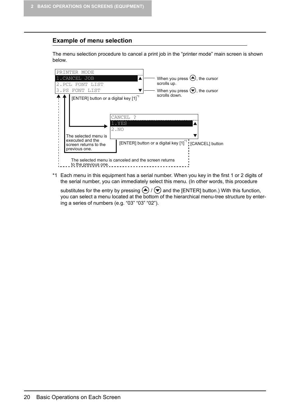 Example of menu selection | Toshiba GA-1190 User Manual | Page 22 / 156