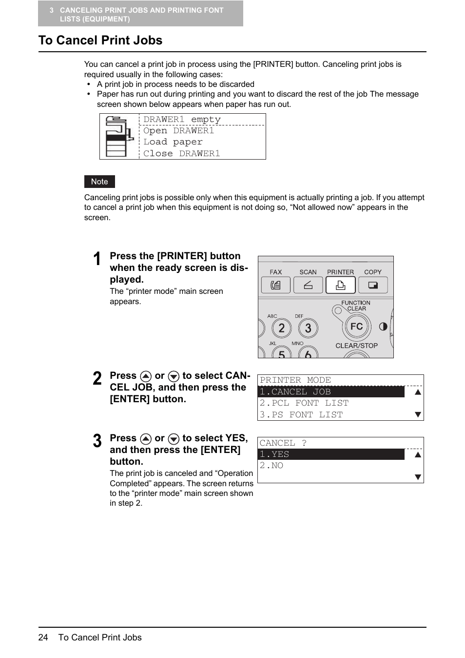 To cancel print jobs | Toshiba GA-1190 User Manual | Page 26 / 156