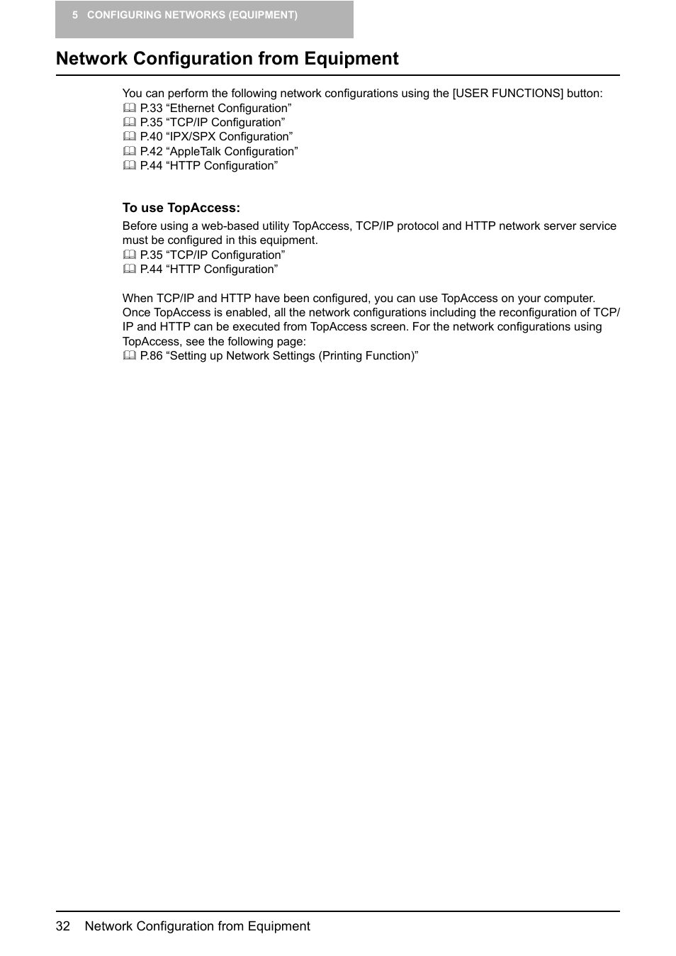 Network configuration from equipment | Toshiba GA-1190 User Manual | Page 34 / 156