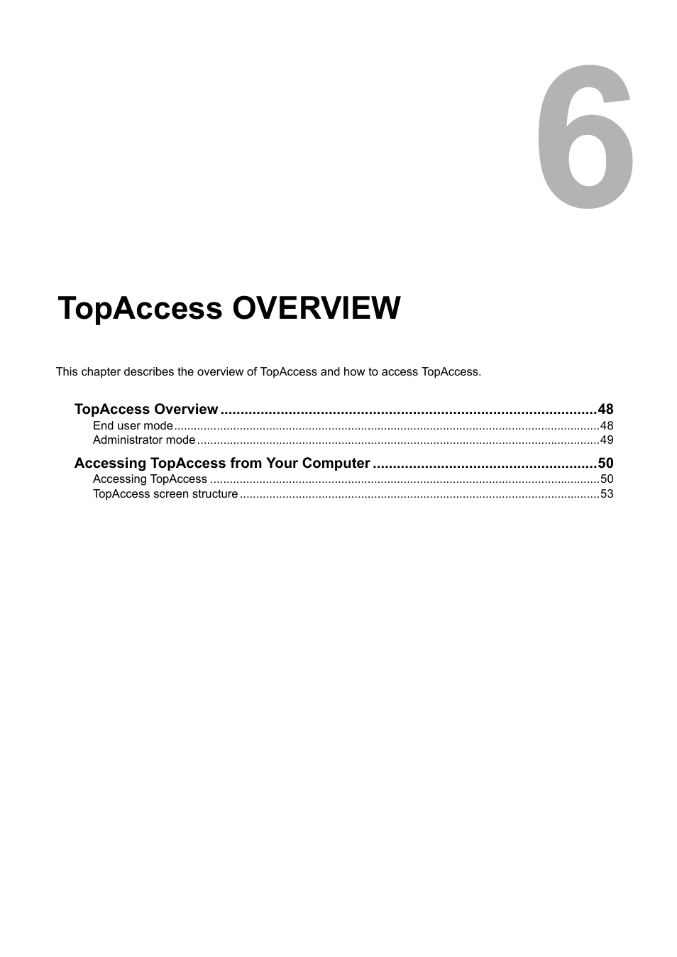 Topaccess overview, Chapter 6, P.47 “topaccess overview | Toshiba GA-1190 User Manual | Page 49 / 156