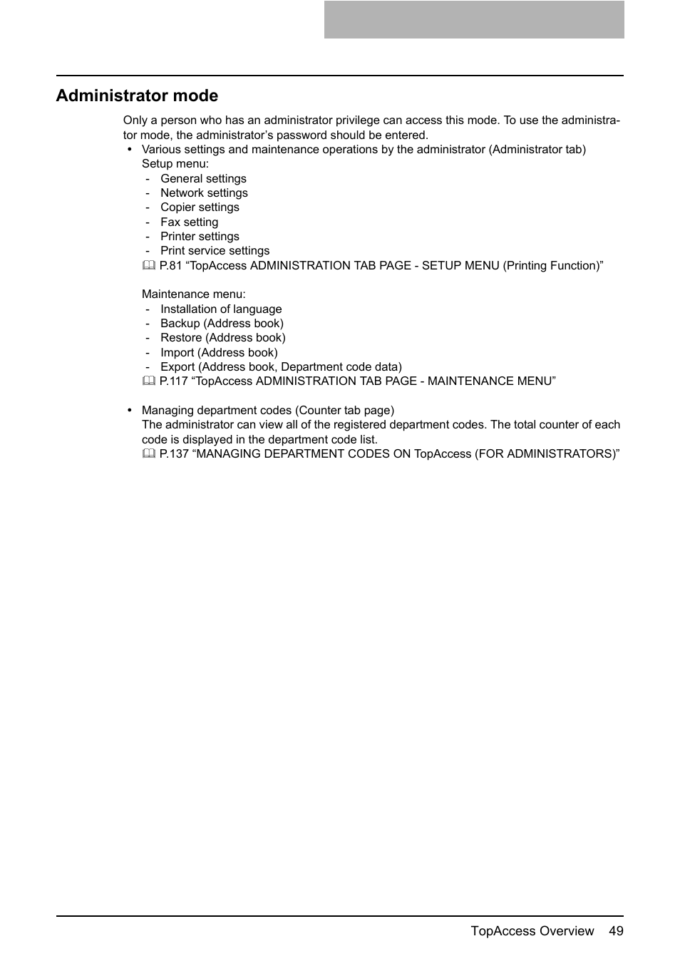 Administrator mode | Toshiba GA-1190 User Manual | Page 51 / 156