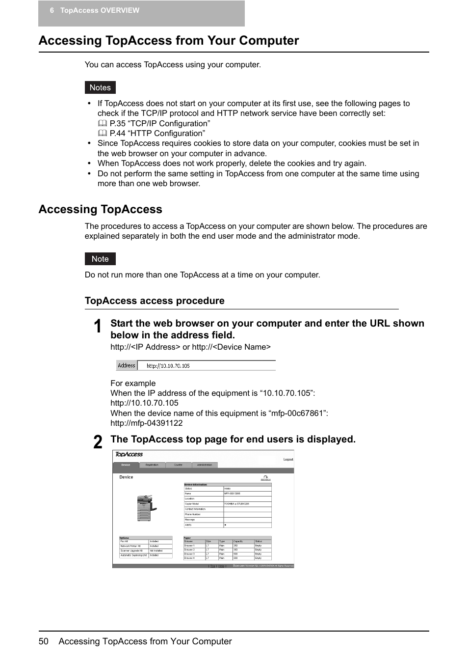 Accessing topaccess from your computer, Accessing topaccess | Toshiba GA-1190 User Manual | Page 52 / 156